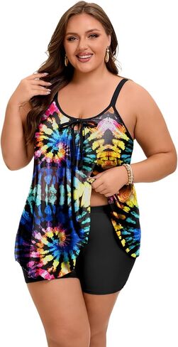 Arolina Women's Plus Size Tankini Swimsuits Mesh See Through Modest Two Piece Bathing Suits Front Tie Flowing Swimwear in Saudi Arabia