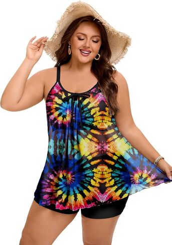 Arolina Women's Plus Size Tankini Swimsuits Mesh See Through Modest Two Piece Bathing Suits Front Tie Flowing Swimwear in Saudi Arabia