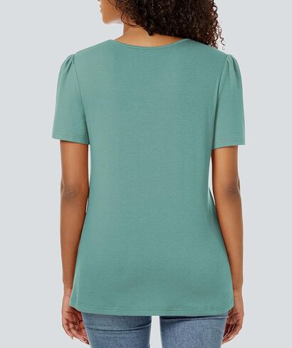 Funlingo Womens Tops Short Sleeve T Shirts 2025 Trendy Dressy Casual Summer Crewneck Spring Blouse Loose Pleated Front in Saudi Arabia