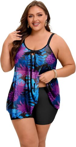 Arolina Women's Plus Size Tankini Swimsuits Mesh See Through Modest Two Piece Bathing Suits Front Tie Flowing Swimwear in Saudi Arabia