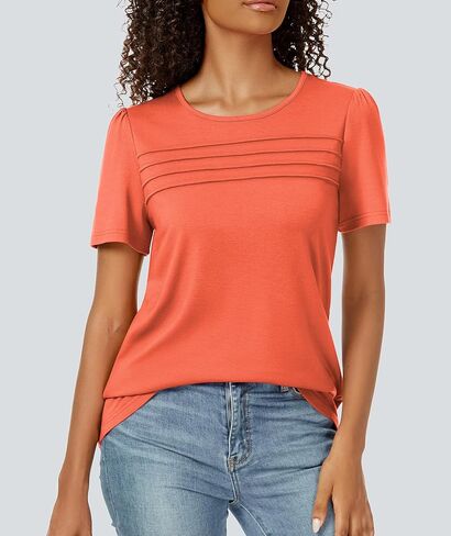 Funlingo Womens Tops Short Sleeve T Shirts 2025 Trendy Dressy Casual Summer Crewneck Spring Blouse Loose Pleated Front in Kuwait