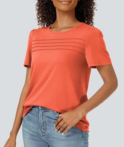 Funlingo Womens Tops Short Sleeve T Shirts 2025 Trendy Dressy Casual Summer Crewneck Spring Blouse Loose Pleated Front in Kuwait