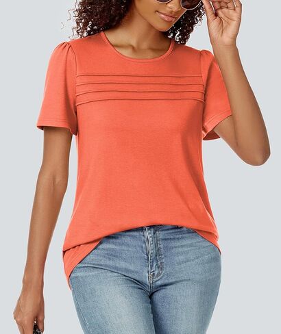 Funlingo Womens Tops Short Sleeve T Shirts 2025 Trendy Dressy Casual Summer Crewneck Spring Blouse Loose Pleated Front in Kuwait