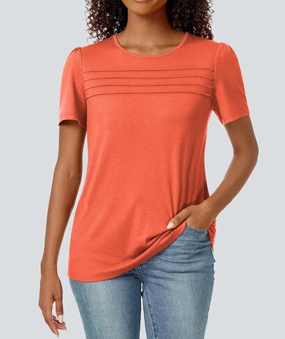 Funlingo Womens Tops Short Sleeve T Shirts 2025 Trendy Dressy Casual Summer Crewneck Spring Blouse Loose Pleated Front in Kuwait