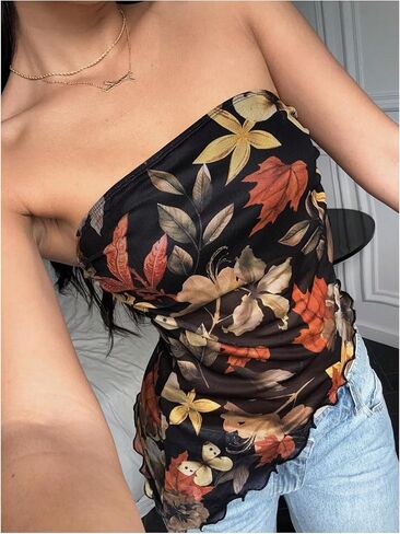 MakeMeChic Women's Cheetah Print Tube Top Y2k Strapless Mesh Leopard Print Tops in Saudi Arabia