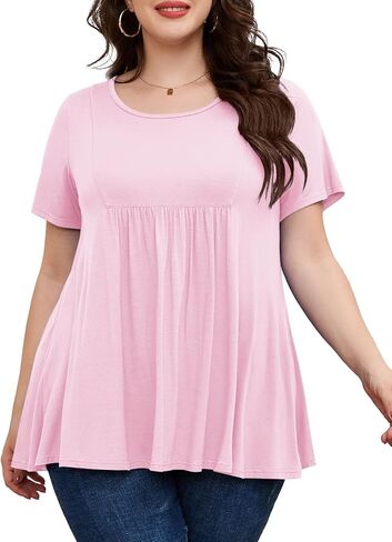 LARACE المرأة قصيرة الأكمام تونك القمم حجم كبير مطوي قمصان الصيف Crewneck بلوزة فضفاضة غير رسمية L-5XL in Kuwait