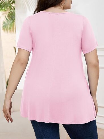 LARACE المرأة قصيرة الأكمام تونك القمم حجم كبير مطوي قمصان الصيف Crewneck بلوزة فضفاضة غير رسمية L-5XL in Kuwait