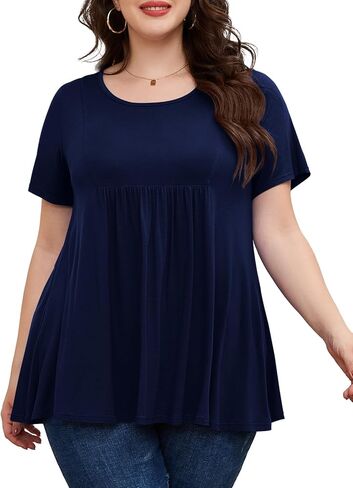 LARACE المرأة قصيرة الأكمام تونك القمم حجم كبير مطوي قمصان الصيف Crewneck بلوزة فضفاضة غير رسمية L-5XL in Kuwait