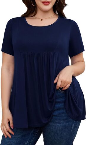 LARACE المرأة قصيرة الأكمام تونك القمم حجم كبير مطوي قمصان الصيف Crewneck بلوزة فضفاضة غير رسمية L-5XL in Kuwait