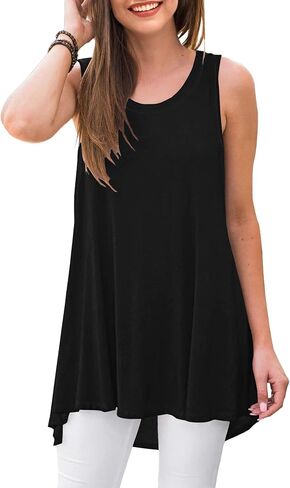 WNEEDU Women's Tank Tops Crewneck Tunic Summer Sleeveless T-Shirt Blouse in Kuwait