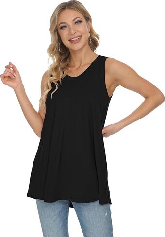 WNEEDU Women's Tank Tops Crewneck Tunic Summer Sleeveless T-Shirt Blouse in Kuwait
