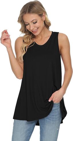 WNEEDU Women's Tank Tops Crewneck Tunic Summer Sleeveless T-Shirt Blouse in Kuwait
