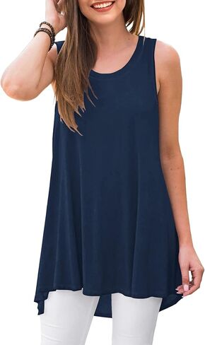 WNEEDU Women's Tank Tops Crewneck Tunic Summer Sleeveless T-Shirt Blouse in Kuwait