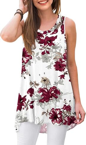 WNEEDU Women's Tank Tops Crewneck Tunic Summer Sleeveless T-Shirt Blouse in Kuwait