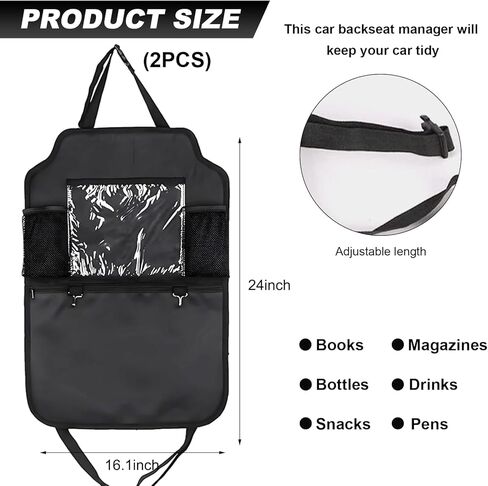 2 PCS Car Backseat Organizer, Heavy Duty Seat Back Storage Bag with Touch Screen Tablet Holder, Waterproof Kick Mats Back Seat Protector for Kids Toddlers, Car Accessories (Zipper) in Kuwait