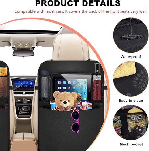 2 PCS Car Backseat Organizer, Heavy Duty Seat Back Storage Bag with Touch Screen Tablet Holder, Waterproof Kick Mats Back Seat Protector for Kids Toddlers, Car Accessories (Zipper) in Kuwait