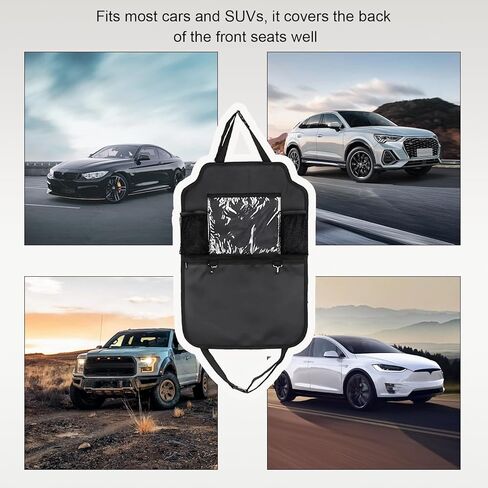 2 PCS Car Backseat Organizer, Heavy Duty Seat Back Storage Bag with Touch Screen Tablet Holder, Waterproof Kick Mats Back Seat Protector for Kids Toddlers, Car Accessories (Zipper) in Kuwait