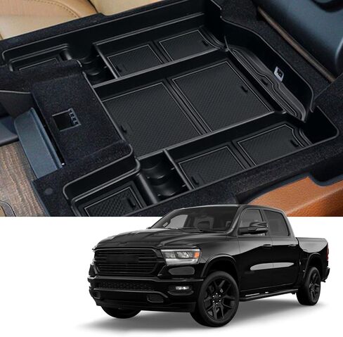 2019-2024 2025 Ram 1500 Center Console Organizer, for Ram 1500 2500 3500 Console Tray, 2021 2022 2023 Ram 1500 2500 3500 Console Armrest Tray Insert 2024 2025 Ram Truck Accessories (Black Mats) in Kuwait