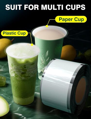 WantJoin 2 Rolls Cup Sealing Film, Cup Sealer Film 90-105 mm(3.5-3.7in） 6400 Cups for PP Plastic and Paper Cups, Tea Cup Sealing Film for Coffee Shop, Milk Tea Shop, Bar, Colourful in Saudi Arabia