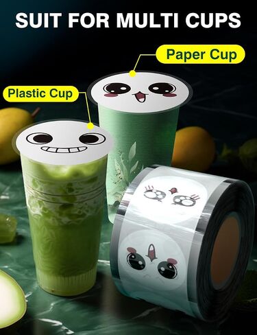 WantJoin 2 Rolls Cup Sealing Film, Cup Sealer Film 90-105 mm(3.5-3.7in） 6400 Cups for PP Plastic and Paper Cups, Tea Cup Sealing Film for Coffee Shop, Milk Tea Shop, Bar, Colourful in Saudi Arabia