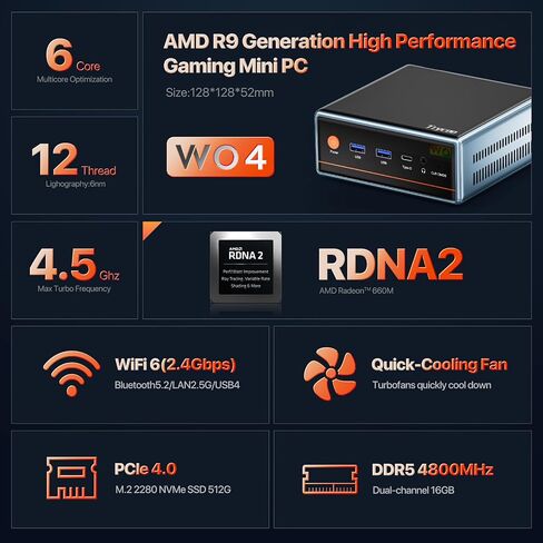 HO4 Mini PC,Intel i7-12650H(Turbo 4.5 GHz) 32GB DDR4 512GB M.2 NVMe SSD, Mini Desktop Computer Support 4K@144Hz/HD+DP+Type-C/USB4.0/WiFi6/BT5.2/Office PC in Saudi Arabia