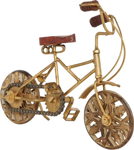 Deco 79 Metal Bike Decorative Sculpture Home Decor Statues with Wood Wheels, set of 2 Accent Figurines 4" x 10" x 8", Multi Colored in Kuwait