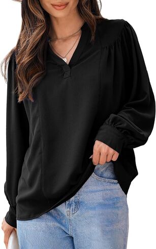 Dokotoo Womens Blouses Tops for Women Trendy V Neck Smocked Blouses for Women Dressy Casual Long Sleeve Shirts for Women in Saudi Arabia