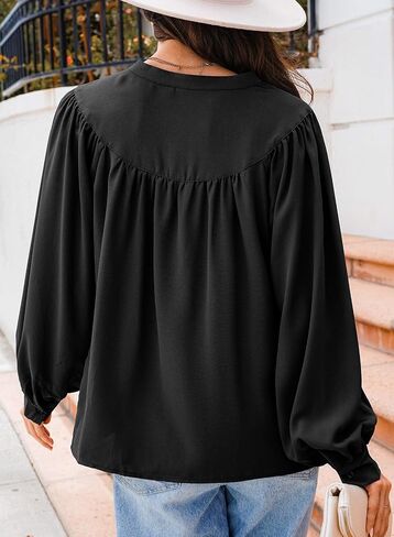 Dokotoo Womens Blouses Tops for Women Trendy V Neck Smocked Blouses for Women Dressy Casual Long Sleeve Shirts for Women in Saudi Arabia
