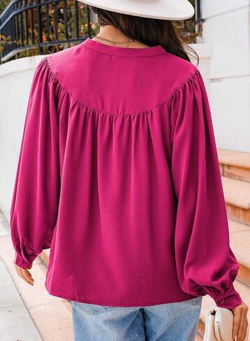 Dokotoo Womens Blouses Tops for Women Trendy V Neck Smocked Blouses for Women Dressy Casual Long Sleeve Shirts for Women in Kuwait