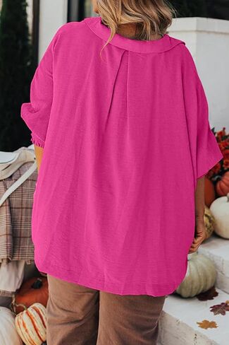 Merryfun Women's Summer V Neck Shirts 3/4 Sleeve Oversized Dressy Blouses Loose Collared Shirt Casual Solid Tunic Tops in Saudi Arabia