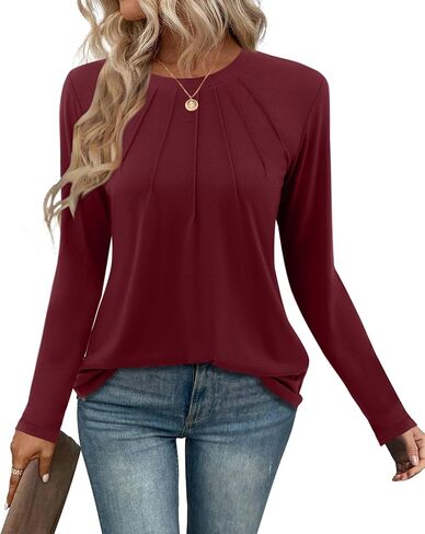 Florboom Womens T Shirts Long Sleeve Tops Pleated Crew Neck Dressy Casual Loose Fit Fall Tunics in Saudi Arabia