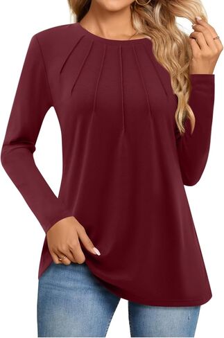Florboom Womens T Shirts Long Sleeve Tops Pleated Crew Neck Dressy Casual Loose Fit Fall Tunics in Saudi Arabia