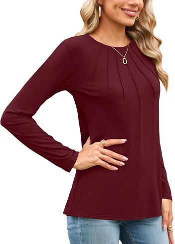 Florboom Womens T Shirts Long Sleeve Tops Pleated Crew Neck Dressy Casual Loose Fit Fall Tunics in Saudi Arabia