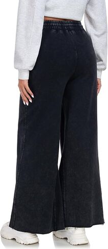 HOUZONIY المرأة واسعة الساق الرباط مع جيوب عالية الخصر السراويل حمض غسلها عارضة Sweatpants للنساء in Saudi Arabia