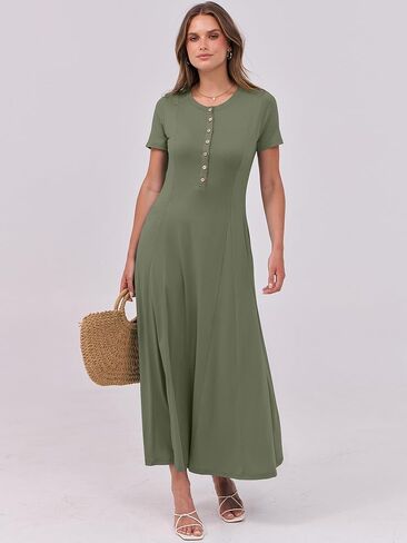 ANRABESS Women's Summer Casual Maxi Dresses Short Sleeve Button Fit and Flare A-Line Flowy Long T Shirt 2025 Vacation Dress in Saudi Arabia