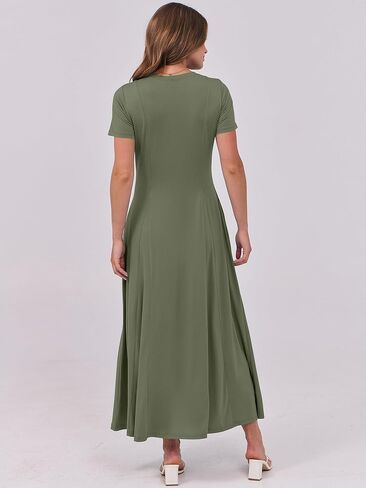 ANRABESS Women's Summer Casual Maxi Dresses Short Sleeve Button Fit and Flare A-Line Flowy Long T Shirt 2025 Vacation Dress in Saudi Arabia