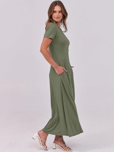 ANRABESS Women's Summer Casual Maxi Dresses Short Sleeve Button Fit and Flare A-Line Flowy Long T Shirt 2025 Vacation Dress in Saudi Arabia