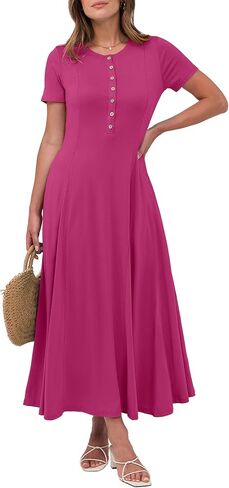 ANRABESS Women's Summer Casual Maxi Dresses Short Sleeve Button Fit and Flare A-Line Flowy Long T Shirt 2025 Vacation Dress in Saudi Arabia