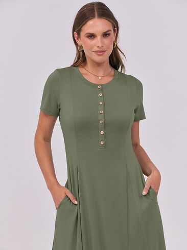 ANRABESS Women's Summer Casual Maxi Dresses Short Sleeve Button Fit and Flare A-Line Flowy Long T Shirt 2025 Vacation Dress in Saudi Arabia