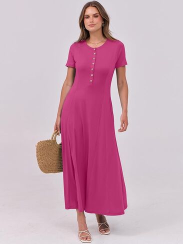 ANRABESS Women's Summer Casual Maxi Dresses Short Sleeve Button Fit and Flare A-Line Flowy Long T Shirt 2025 Vacation Dress in Saudi Arabia
