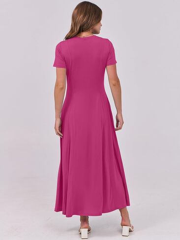 ANRABESS Women's Summer Casual Maxi Dresses Short Sleeve Button Fit and Flare A-Line Flowy Long T Shirt 2025 Vacation Dress in Saudi Arabia