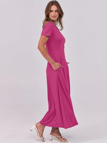 ANRABESS Women's Summer Casual Maxi Dresses Short Sleeve Button Fit and Flare A-Line Flowy Long T Shirt 2025 Vacation Dress in Saudi Arabia