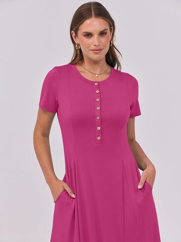 ANRABESS Women's Summer Casual Maxi Dresses Short Sleeve Button Fit and Flare A-Line Flowy Long T Shirt 2025 Vacation Dress in Saudi Arabia