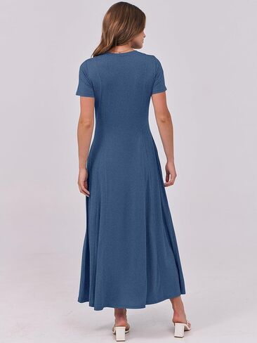ANRABESS Women's Summer Casual Maxi Dresses Short Sleeve Button Fit and Flare A-Line Flowy Long T Shirt 2025 Vacation Dress in Saudi Arabia