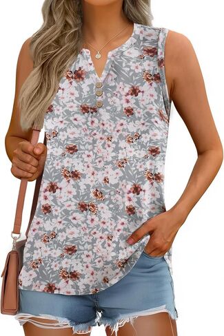 Zeagoo Womens Tank Tops 2025 Loose Button Down V Neck Flowy Summer Tops Cute Sleeveless Shirts Blouse in Saudi Arabia