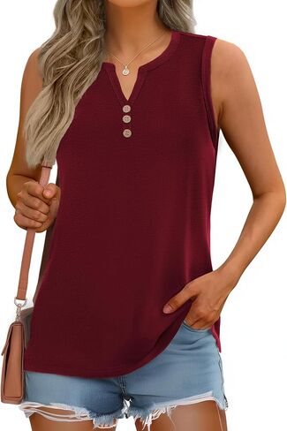 Zeagoo Womens Tank Tops 2025 Loose Button Down V Neck Flowy Summer Tops Cute Sleeveless Shirts Blouse in Saudi Arabia