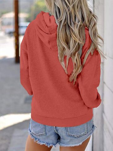 Women Solid Color Hoodies Long Sleeve Drawstring Collar Sweatshirts Outdoor Sport Running Pullover Tops in Saudi Arabia