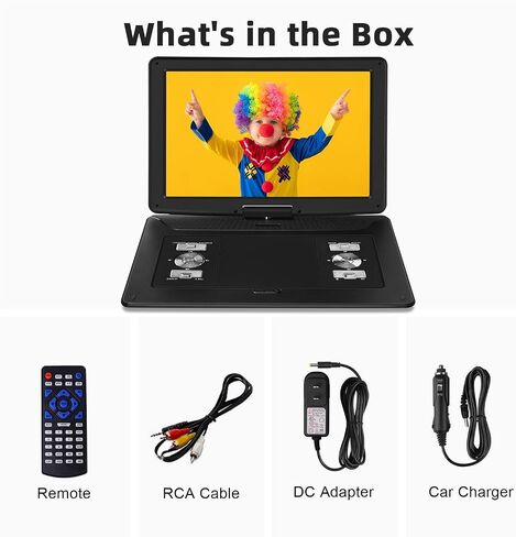مشغل DVD محمول مقاس 19.6 بوصة مع شاشة كبيرة عالية الدقة مقاس 17.1 بوصة، وبطارية قابلة لإعادة الشحن لمدة 5 ساعات، ومشغل DVD محمول مع شاحن سيارة، ودعم بطاقة USB/SD/مزامنة التلفزيون وتنسيقات الأقراص المتعددة، ومكبر صوت عالي الصوت in Saudi Arabia