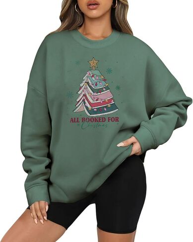 Women All Booked For Christmas Sweatshirt Xmas Book Tree Long Sleeve shirt Librarian Christmas Holiday Tops in Saudi Arabia