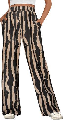 Women Striped Pants Loose Wide Leg Trousers Casual Low Waist Fashion Lounge with Pockets in Saudi Arabia